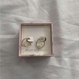 Sterling Silver Hoop Earrings w/ CZ Charm | New in Box